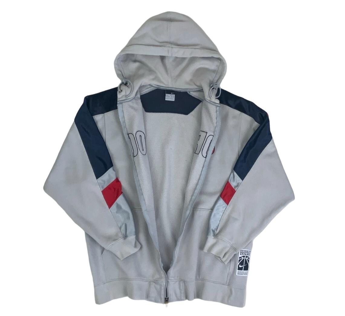 VTG 90S NIKE GREY BLUE RED ZIP-UP RARE AUTHENTIC BASKETBALL HOOPS HOODIE XL