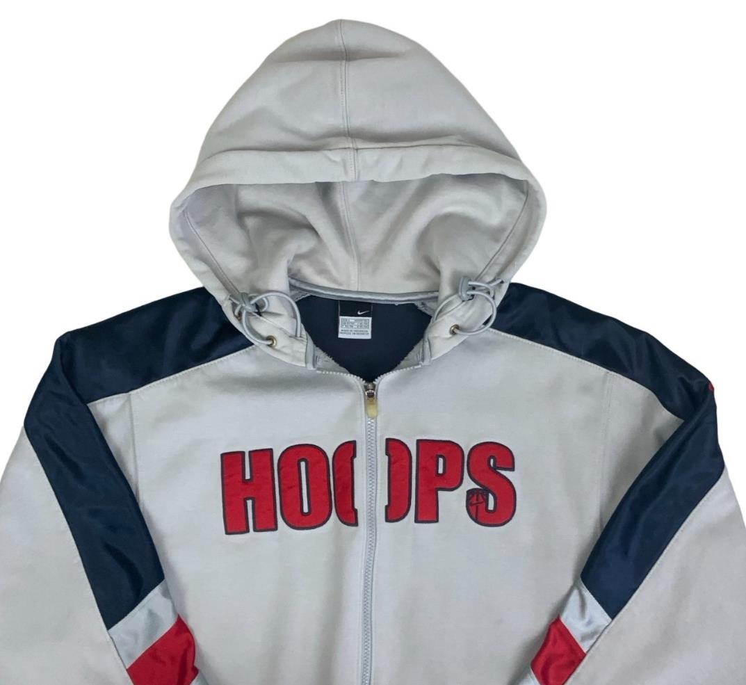 VTG 90S NIKE GREY BLUE RED ZIP-UP RARE AUTHENTIC BASKETBALL HOOPS HOODIE XL