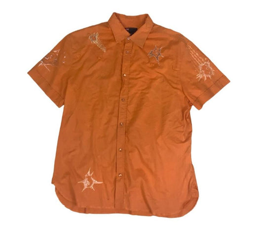 VTG Y2K DIESEL ORANGE EMBROIDERED SPACE TRAVELLERS BUTTON SHIRT X-SMALL