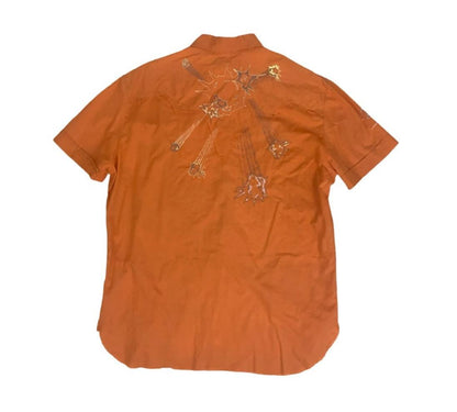 VTG Y2K DIESEL ORANGE EMBROIDERED SPACE TRAVELLERS BUTTON SHIRT X-SMALL