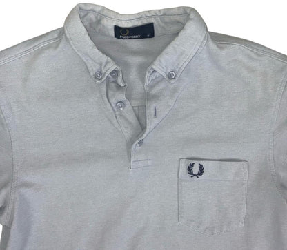 VTG FRED PERRY BLUE BROWN TWIN TIPPED M3561 POLO NECK SHIRT SMALL