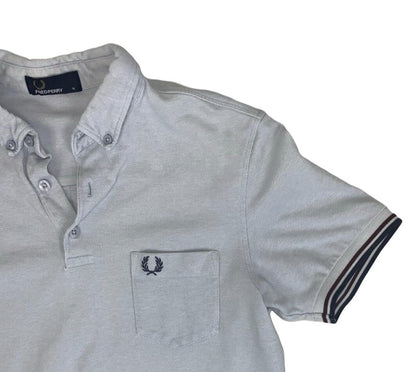 VTG FRED PERRY BLUE BROWN TWIN TIPPED M3561 POLO NECK SHIRT SMALL