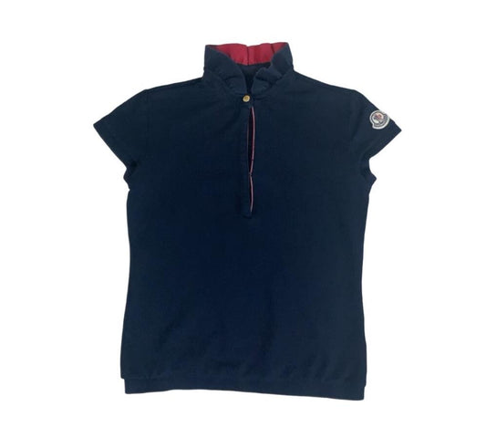 VTG MONCLER WOMENS NAVY BLUE DESIGNER POLO NECK SHIRT SMALL