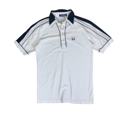 VTG 90S FRED PERRY WHITE BLUE SPORTSWEAR POLO NECK SHIRT SMALL