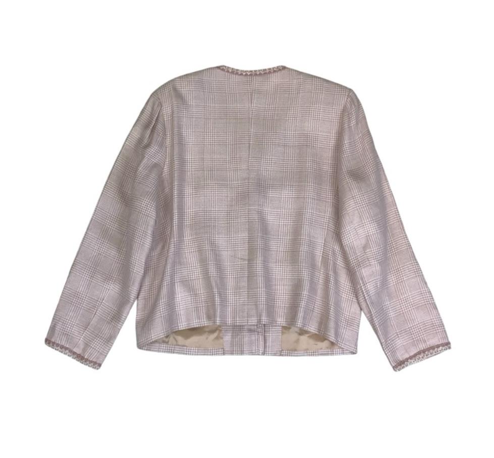 VTG 80S LOUISA SPAGNOLI PINK BEIGE CROSSHATCH BLAZER JACKET L 16