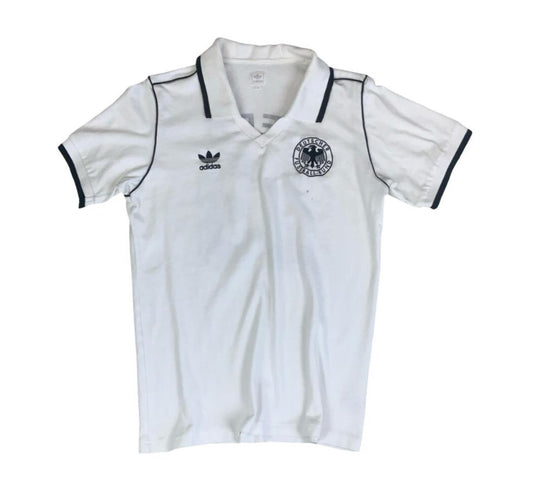 VTG ADIDAS WHITE GERMANY RETRO FOOTBALL POLO NECK SOCCER JERSEY SHIRT S