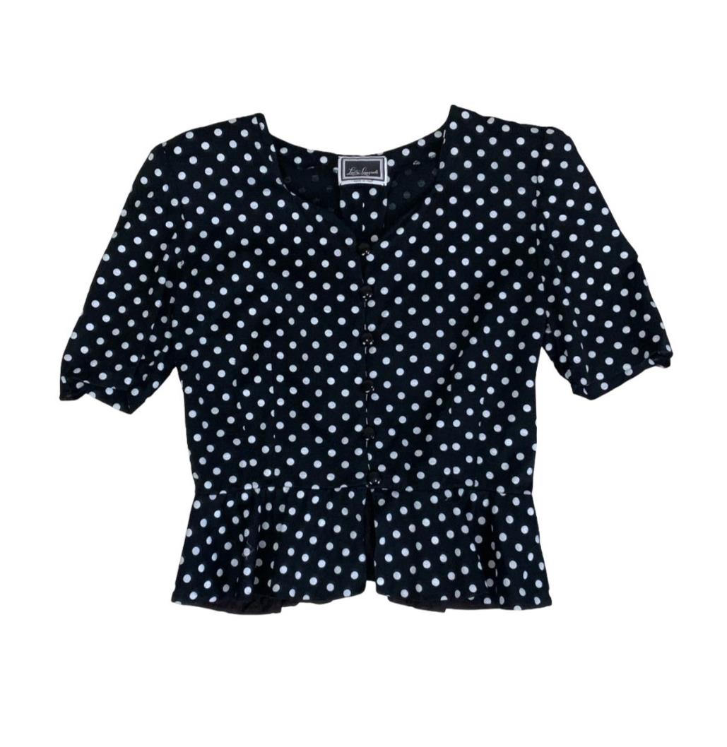 VTG LUISA SPAGNOLI ITALIAN DESIGNER POLKA-DOT RETRO PEPLUM BLOUSE SMALL