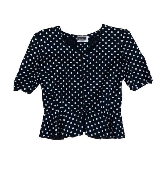 VTG LUISA SPAGNOLI ITALIAN DESIGNER POLKA-DOT RETRO PEPLUM BLOUSE SMALL