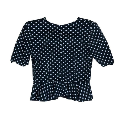 VTG LUISA SPAGNOLI ITALIAN DESIGNER POLKA-DOT RETRO PEPLUM BLOUSE SMALL