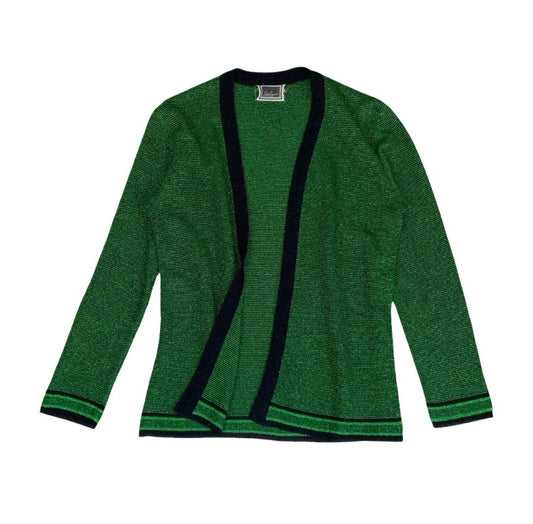 VTG LUISA SPAGNOLI GREEN GLITTER LUREX ITALIAN DESIGNER KNIT CARDIGAN SMALL