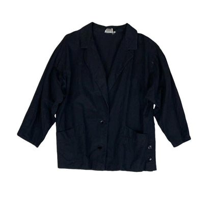 VTG 80s 90s LUISA SPAGNOLI WOMENS BLACK LINEN BLAZER JACKET UK 14 16
