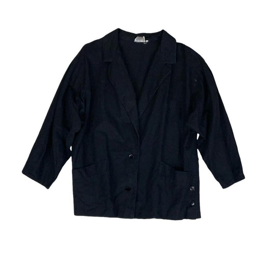 VTG 80s 90s LUISA SPAGNOLI WOMENS BLACK LINEN BLAZER JACKET UK 14 16