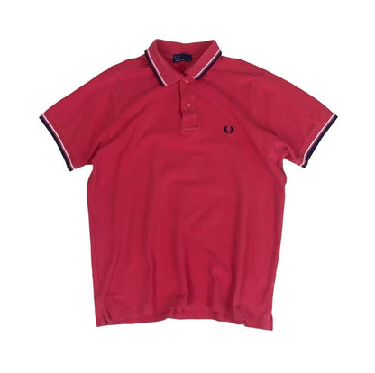 FRED PERRY RED POLO NECK SHIRT MEDIUM