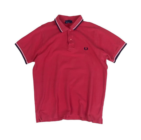 FRED PERRY RED POLO NECK SHIRT MEDIUM