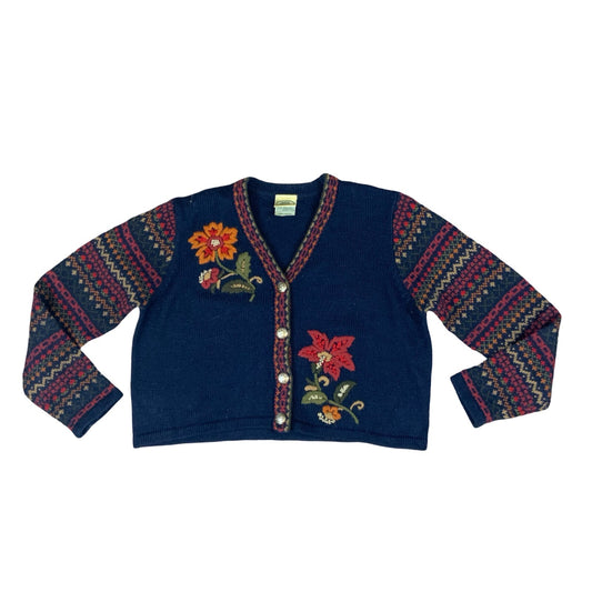 VTG 80s LAURA ASHLEY FLORAL BUTTON UP CROPPED KNITTED CARDIGAN UK 10 12