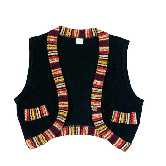 VTG 80s 90s UNITED COLOURS OF BENETTON BLACK KNITTED WAISTCOAT VEST S UK 8