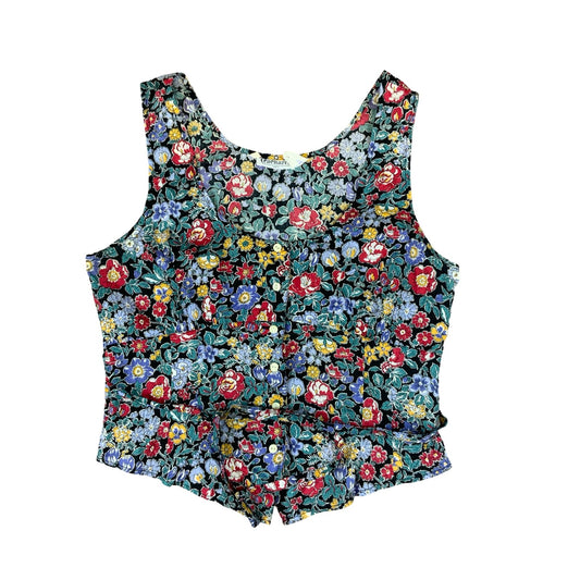 VTG 80s CACHAREL MULTICOLOUR SLEEVELESS BUTTON UP FLORAL BLOUSE TOP SIZE UK 10
