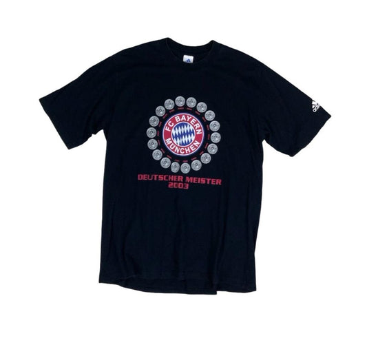 VTG ADIDAS BLACK  2003 FC BAYERN MUNCHEN FOOTBALL GRAPHIC TEE LARGE