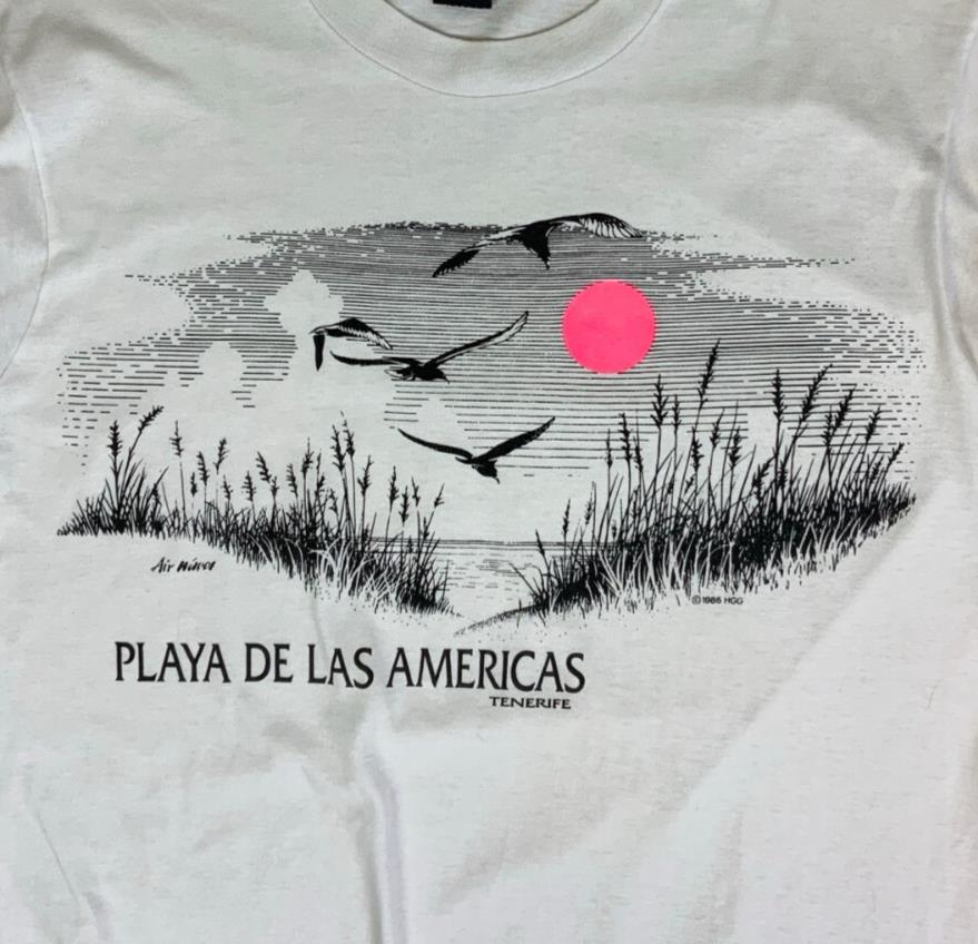 VTG 90S WHITE PLAYA DE LAS AMERICAS TENERIFE BEACH GRAPHIC SINGLE STITCH TEE L