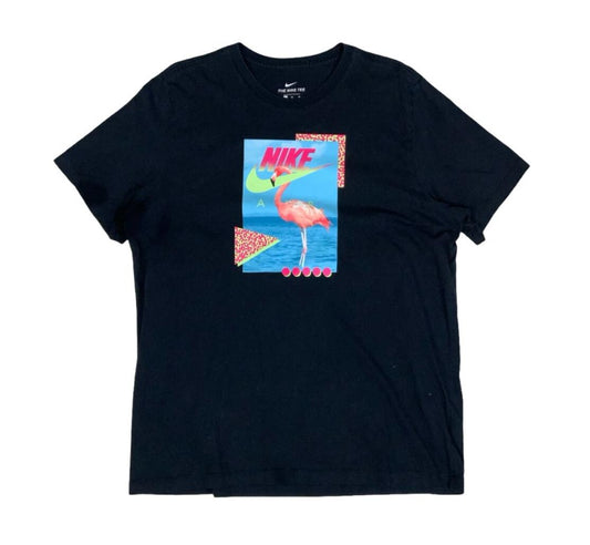 NIKE TEE BLACK SPORTSWEAR BEACH FLAMINGO NEON GRAPHIC T-SHIRT LARGE