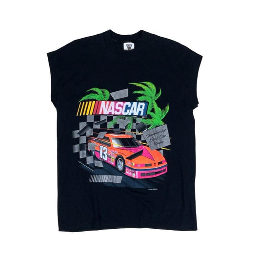 VTG 1991 BLACK NASCAR NO. 13 RACE CAR SLEEVELESS GRAPHIC TEE MEDIUM