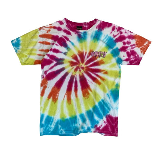 VTG Y2K 00S OBEY "NO MERCY" GRAPHIC TIE DYE TEE SMALL