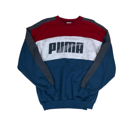 VTG 90S PUMA GREY RED BLUE PULL-OVER SWEATSHIRT MEDIUM