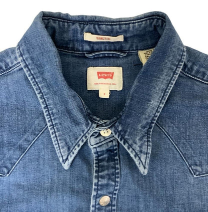 VTG 90S LEVI'S BUE WESTERN DENIM SNAP BUTTON RED TAB SHIRT SMALL