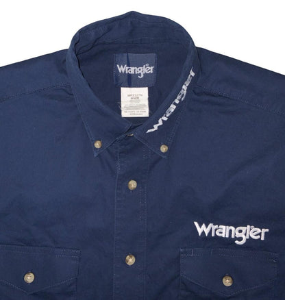 VTG 90S Y2K WRANGLER BLUE RETRO WESTERN EMBROIDERED LOGO SHIRT MEDIUM
