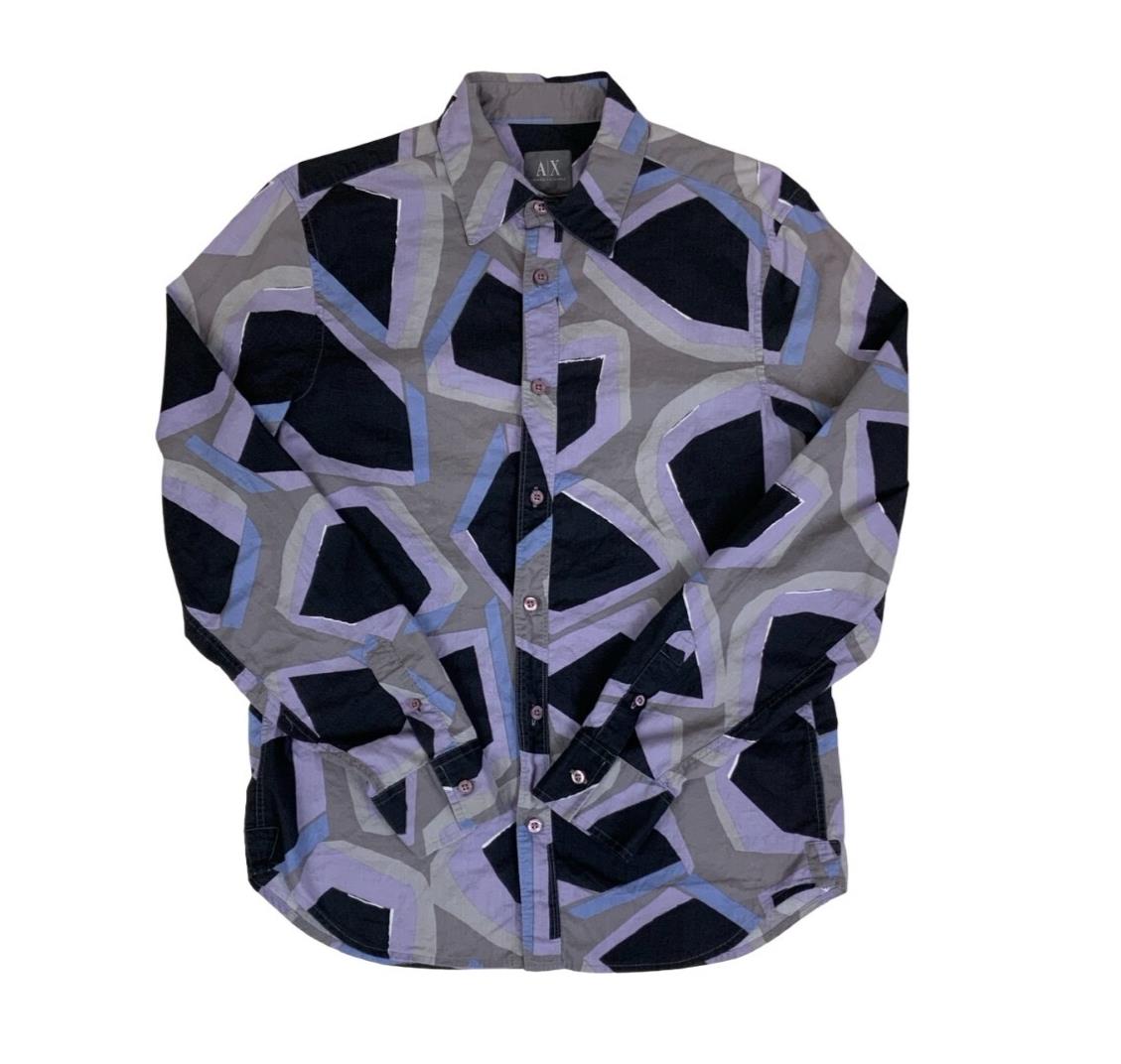 VTG ARMANI EXCHANGE CASUAL BOTTON DOWN GEOMETRIC PURPLE GREY BLACK SMALL