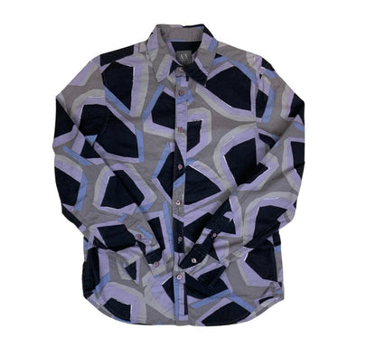 VTG ARMANI EXCHANGE CASUAL BOTTON DOWN GEOMETRIC PURPLE GREY BLACK SMALL