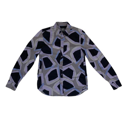 VTG ARMANI EXCHANGE CASUAL BOTTON DOWN GEOMETRIC PURPLE GREY BLACK SMALL