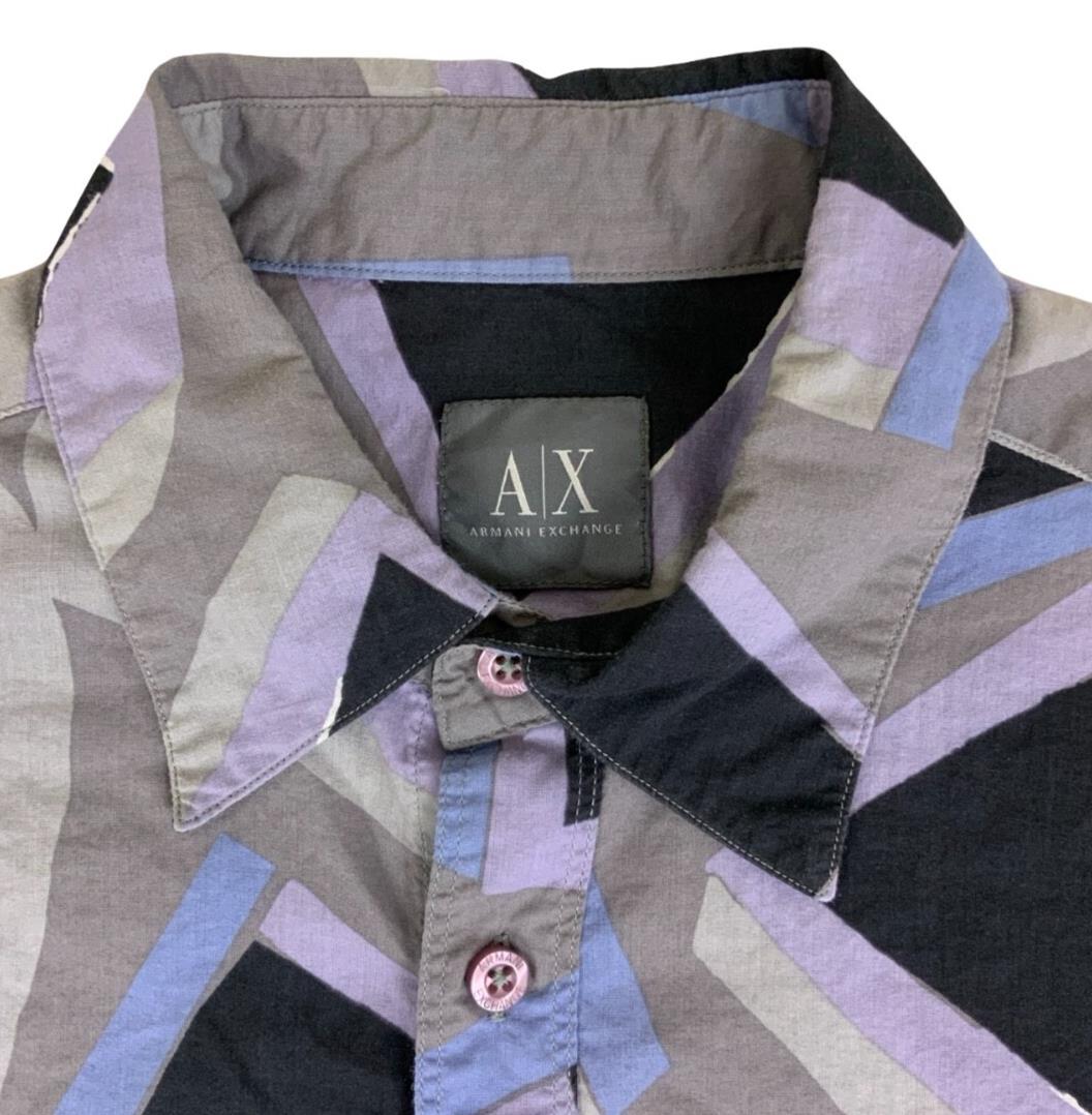 VTG ARMANI EXCHANGE CASUAL BOTTON DOWN GEOMETRIC PURPLE GREY BLACK SMALL