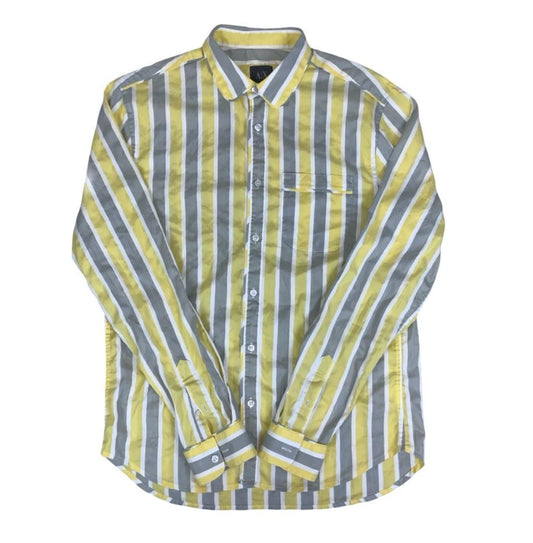 VTG ARMANI EXCHANGE ITALIAN YELLOW GREY WHITE STRIPED DESIGNER SHIRT M