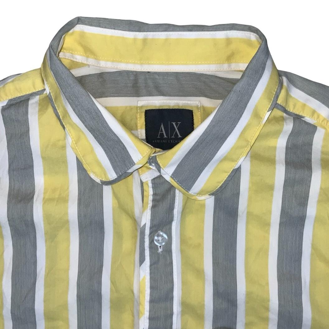 VTG ARMANI EXCHANGE ITALIAN YELLOW GREY WHITE STRIPED DESIGNER SHIRT M