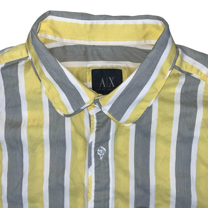 VTG ARMANI EXCHANGE ITALIAN YELLOW GREY WHITE STRIPED DESIGNER SHIRT M
