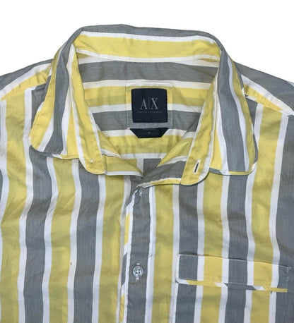 VTG ARMANI EXCHANGE ITALIAN YELLOW GREY WHITE STRIPED DESIGNER SHIRT M