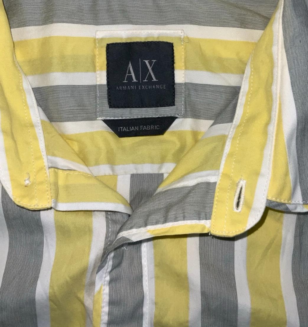 VTG ARMANI EXCHANGE ITALIAN YELLOW GREY WHITE STRIPED DESIGNER SHIRT M