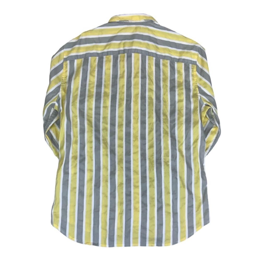 VTG ARMANI EXCHANGE ITALIAN YELLOW GREY WHITE STRIPED DESIGNER SHIRT M