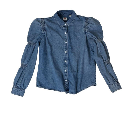 VTG LEVI'S WESTERN RETRO COW GIRL PUFF CINCHED SLEEVE BLOUSE MEDIUM 12 14