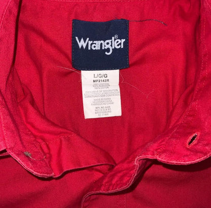 VTG 90S WRANGLER RED LONG SLEEVED BUTTON DOWN EMBROIDERED SHIRT LARGE