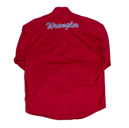 VTG 90S WRANGLER RED LONG SLEEVED BUTTON DOWN EMBROIDERED SHIRT LARGE