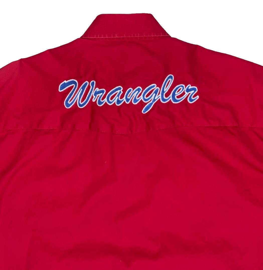 VTG 90S WRANGLER RED LONG SLEEVED BUTTON DOWN EMBROIDERED SHIRT LARGE