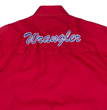 VTG 90S WRANGLER RED LONG SLEEVED BUTTON DOWN EMBROIDERED SHIRT LARGE