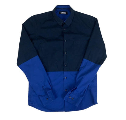 VTG 90S DKNY BLACK BLUE COLOUR BLOCK DESIGNER LONG SLEEVED SHIRT SMALL