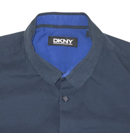 VTG 90S DKNY BLACK BLUE COLOUR BLOCK DESIGNER LONG SLEEVED SHIRT SMALL