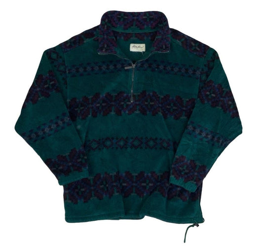 VTG 80S 90S EDDIE BAUER GREEN PURPLE AZTEK PULLOVER FLEECE LARGE