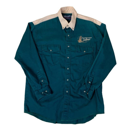 VTG 80S WRANGLER WESTERN GREEN BEIGE RODEO RETRO LONG SLEEVED SHIRT L