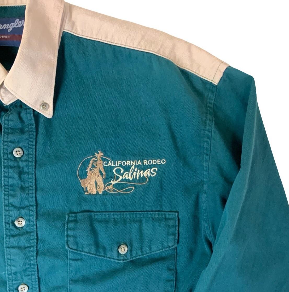 VTG 80S WRANGLER WESTERN GREEN BEIGE RODEO RETRO LONG SLEEVED SHIRT L