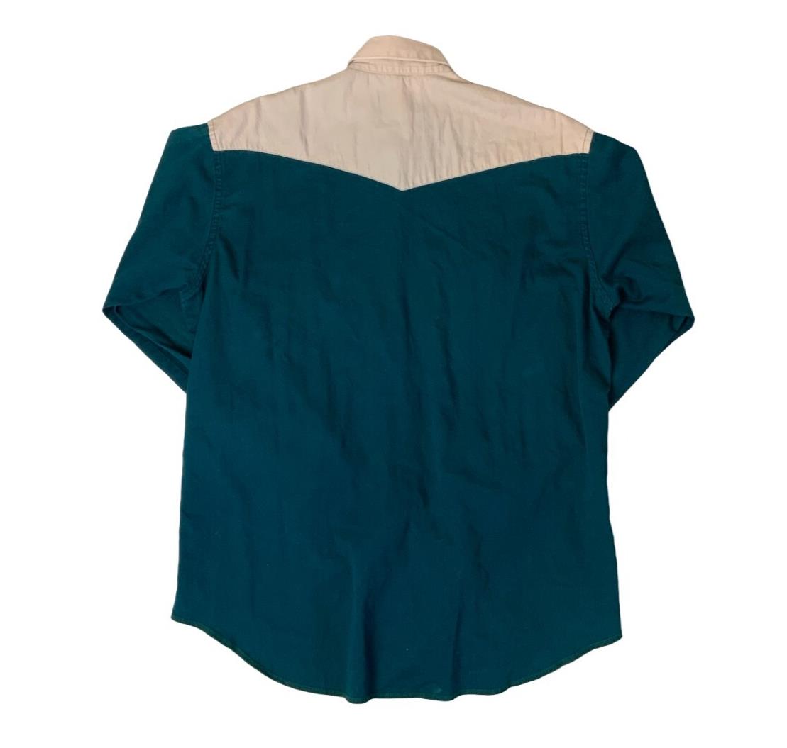 VTG 80S WRANGLER WESTERN GREEN BEIGE RODEO RETRO LONG SLEEVED SHIRT L